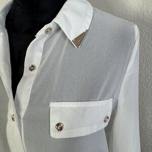Guess White‎ Sheer Button-Up Blouse With Gold Accents Size M